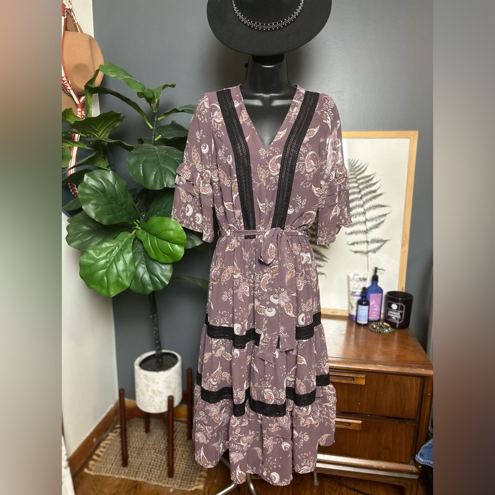 New York And Company Prairie Cottage-core Ruffle Sleeve Dress Boho Bohemian - Picture 3 of 5